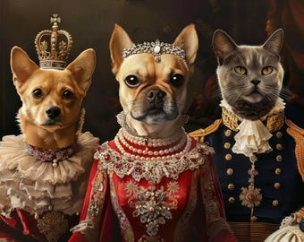 3-Pet Portrait, Custom Pet Portrait, Pet Portrait Custom, Cat Portrait, Cat Portrait, Regal Royal Animal Canvas Painting Personalized Gift