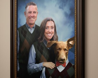 Custom Pet Portrait from photo, Personalized Royal Pet & Owner Painting Gift