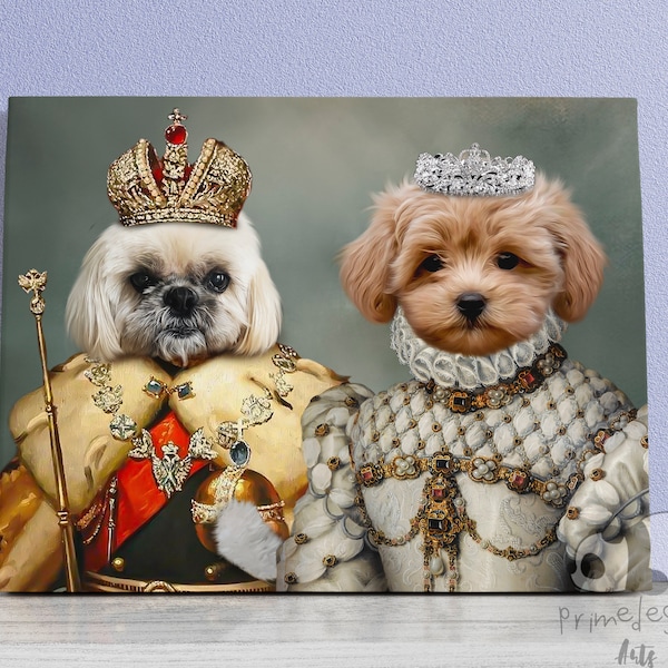 Regalo de Navidad 2 Pet Regal, Pintura de animales renacentista, Regalo divertido para amantes de las mascotas, Regalo de último minuto, Arte del gato mascota King Queen