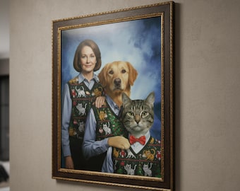 Personalized Funny Human Dog Cat Portrait from Photo, Custom Unique Portrait Gift for Grandma