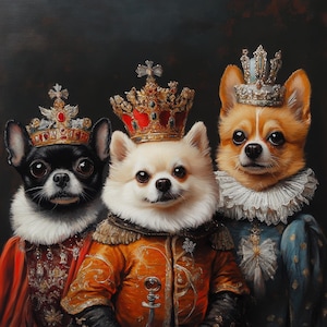 Custom Multiple Pet Portrait Painting Canvas, Renaissance Dog Portrait from Photo, Royal Pet King Portrait Painting Digital Art