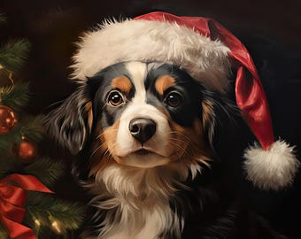 Custom Santa Dog Portrait Christmas Pet Gift from Photo Personalized Holiday Canvas Wall Art
