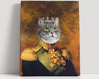 Custom King Pet Portrait from Photo, Regal Dog or Cat Portrait Canvas, Funny Gifts for Pet Owners, Personalized Pet Portrait, Cat Mom Gift