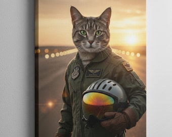 Custom National Guard Cat Portrait Army Pet Art Personalized Gift White House Decor