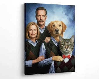 Custom Human and Dog Portrait from Photo Funny Christmas Gift Ornament or Canvas