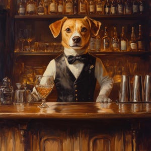 Hondenportret barman op maat: uniek cadeau voor dierenbar