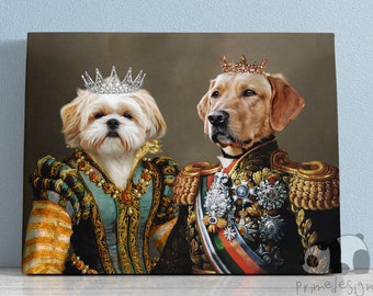 Custom 2 Pets Portrait Royal, Christmas Gift Pet Regal, Custom Pet Portrait, Funny Pet Lover Gift, King Dog, Portrait Art Design