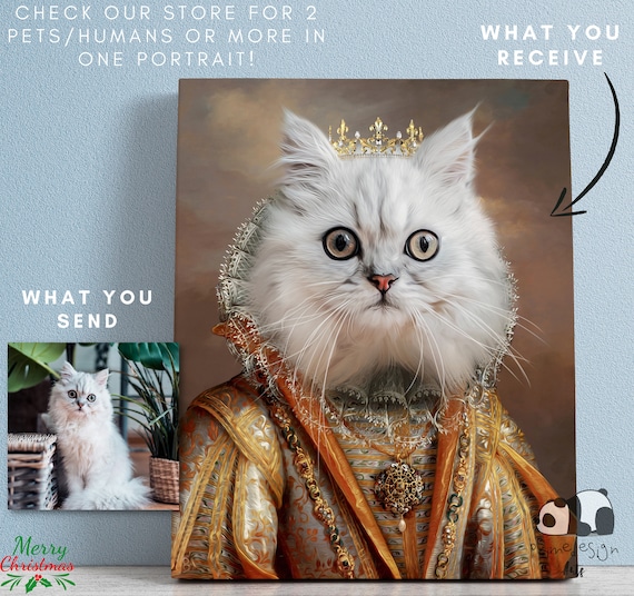 Custom Royal Cat Portrait Queen From Photo Personalized Christmas Gift Canvas Wall Art