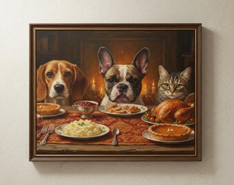 Custom Cat Portrait From Photo Personalized Thanksgiving Gift Fall Wall Decor Art