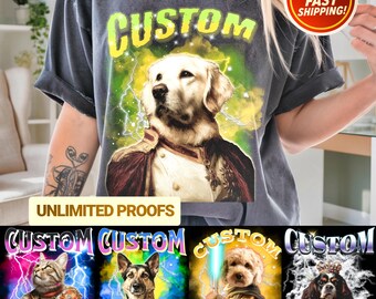 Custom Bootleg Pet Shirt Vintage 90s Rap Tee Dog Photo T-Shirt Personalized Gift