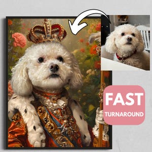 Custom Pet Portrait Painting Canvas, Renaissance Dog Portrait from Photo, Royal Pet King Portrait Painting Digital Art, Portrait Art Design