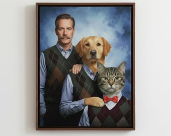 Custom Funny Human Dog Cat Portrait from Photo, Personalized Portrait Retro Gift for Dad