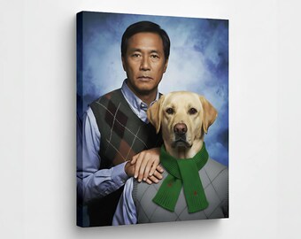 Volledig gepersonaliseerd portret hond en eigenaar, huisdiercadeau van foto gepersonaliseerd cadeau unieke kunst