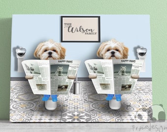 Custom Funny Dog Bathroom Art Reading Newspaper Toilet Portrait Personalized Housewarming Gift