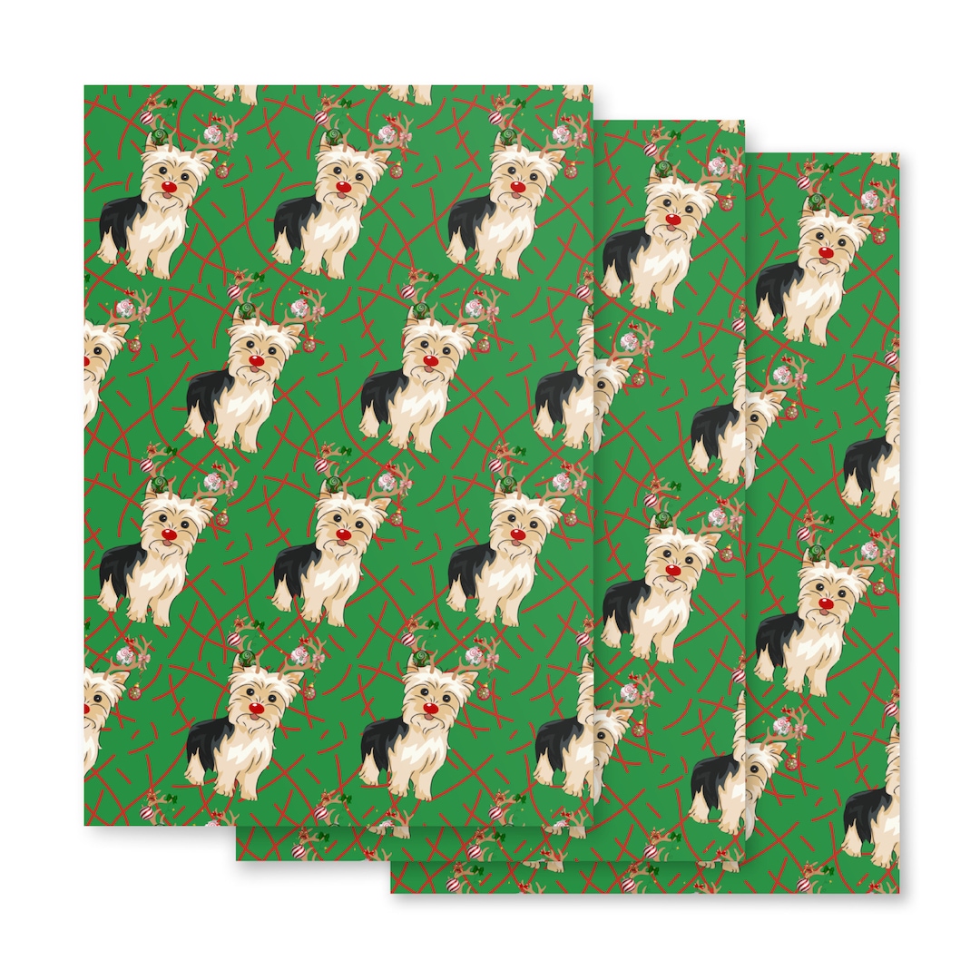 Yorkie Wrapping Paper Yorkie Deer Gift Wrapping Paper Sheets Christmas Reindeer - Etsy