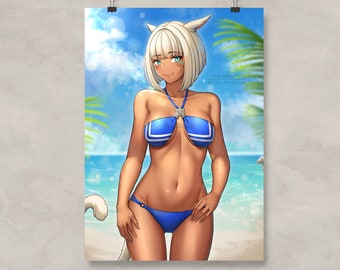 FFXIV Beach Miqo&#39;te Art Print