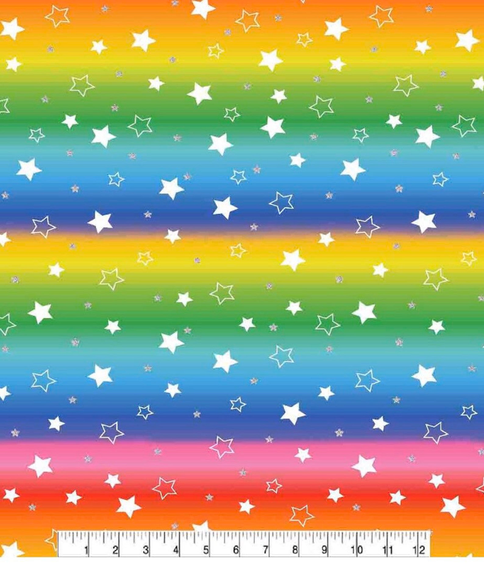 Cotton Rainbow ombre fabric with stars really bright rainbow | Etsy