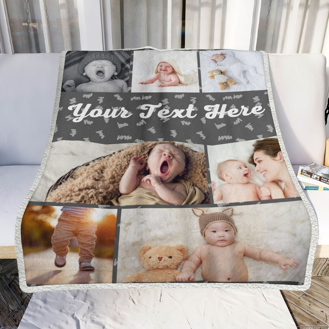 Custom Photo Collage Blanket with Text Personalized Lovie Etsy
