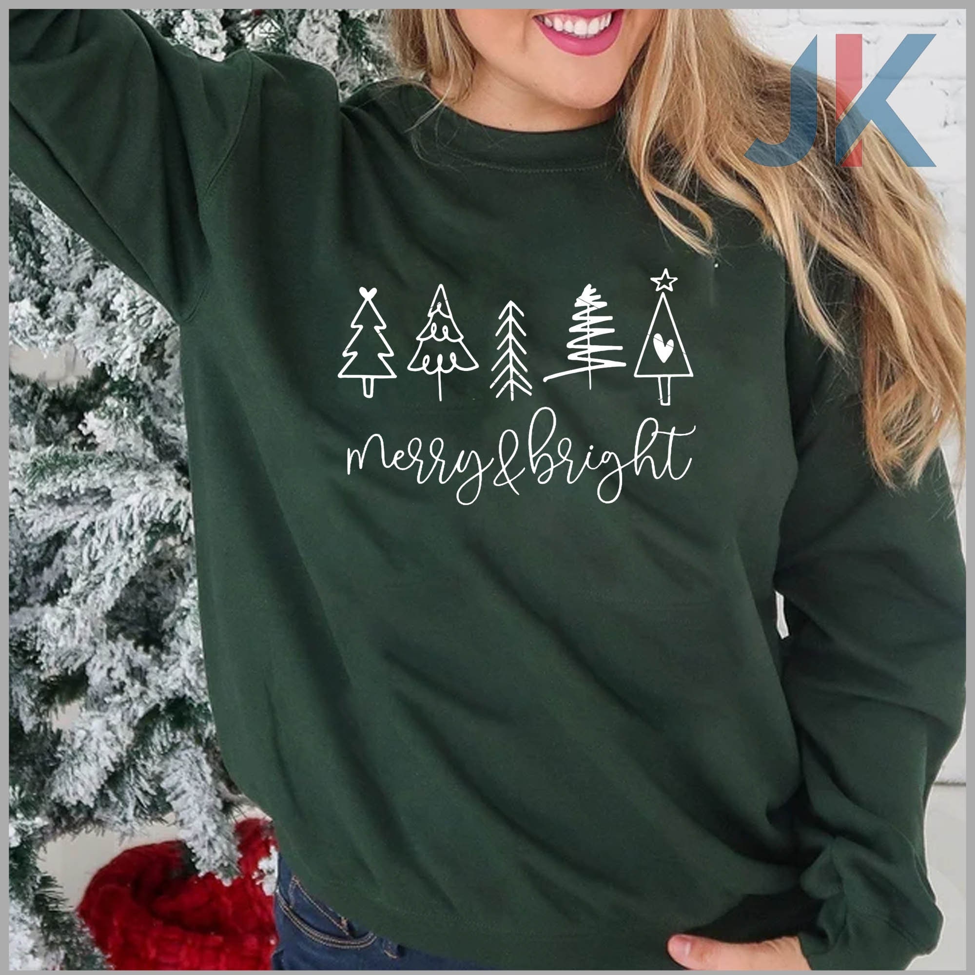 Merry & Bright Sweatshirt Christmas Trees Sweatshirt Pine Etsy UK