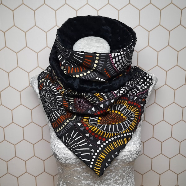 Women's scarf, rectangular scarf, buttoned snood, colorful mandalas