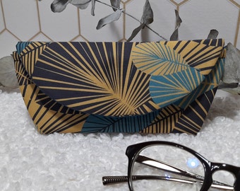 Etui à lunettes molletonné Feuilles Art déco pétrole