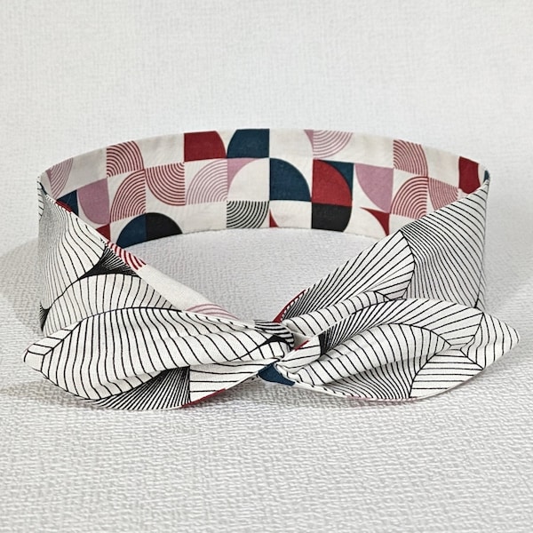 Diadema de pelo rígida, patrón gráfico de diadema de alambre reversible.