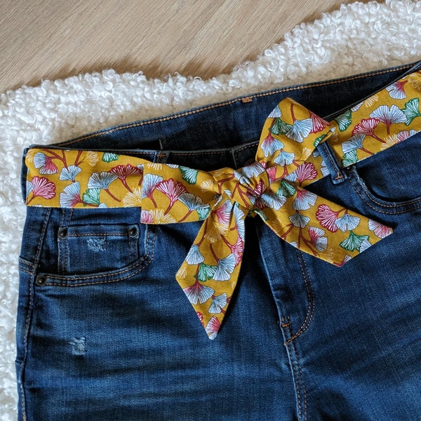 Ceinture en tissu à nouer Ginkgo moutarde