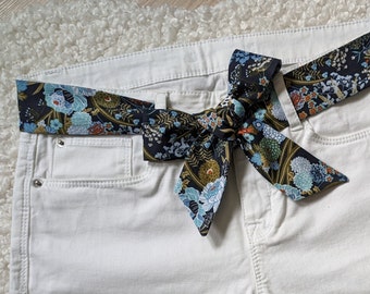 Fabric belt to tie blue peony flowers