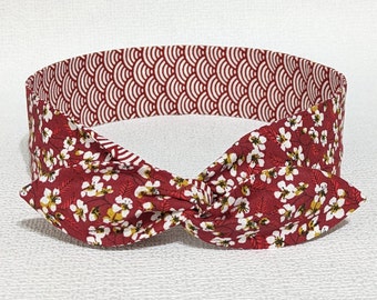 Bandeau cheveux rigide, Headband fil de fer réversible fleuri et vagues rouge