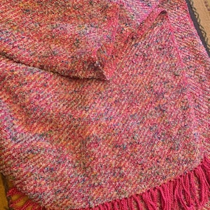 Rose Fuchsia with Variegated Pastels Handwoven Scarf