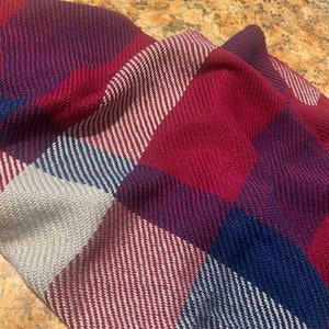Gray, Burgundy and Blue Handwoven Scarf