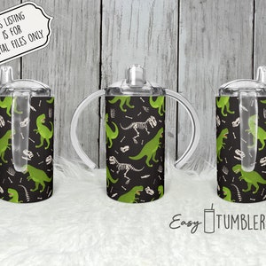 Dinosaurs Sippy Cup Water Bottle Sublimation Tumbler Design Png Full Wrap, Digital Design For Sublimation Blank