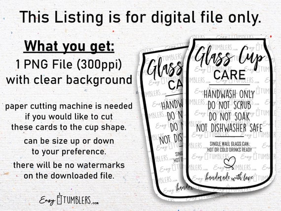 Tumbler Care Cards READY TO PRINT Digital Files Printable Cup Care