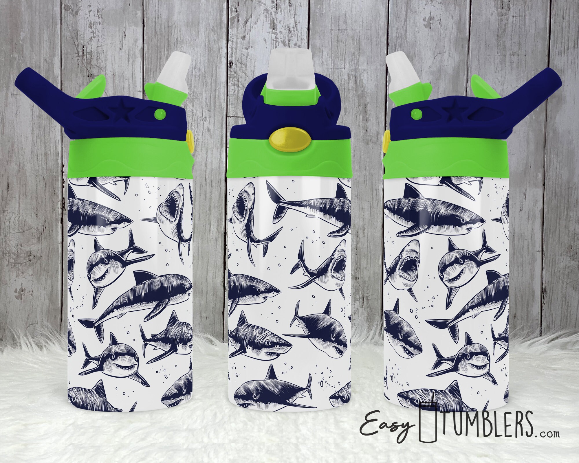 Digital Design Dinosaurier Haie Wasserflasche Sublimation Gerade Becher Design Png Full Wrap, Digitales Design für Sublimation leer