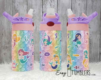 Rainbow Mermaid Scales Sippy Cup Water Bottle Sublimation Tumbler Design Png Full Wrap, Digital Design For Sublimation Blank