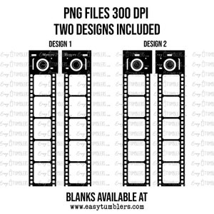 Diseños digitales, bote de rollo de película de 5 imágenes, archivos PNG, diseño de tiras de película de sublimación