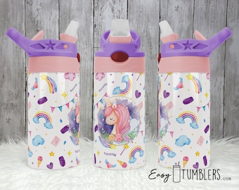 Unicorn Sippy Cup Water Bottle Sublimation Straight Tumbler Design Png Full Wrap, Digital Design For Sublimation Blank