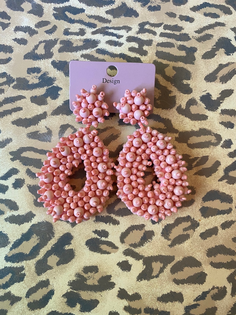 coral, green, pink, peach, or white Beaded boho style statement earrings