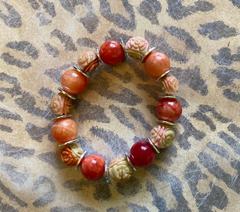 Handmade shades of orange stretchable beaded bracelet image 2