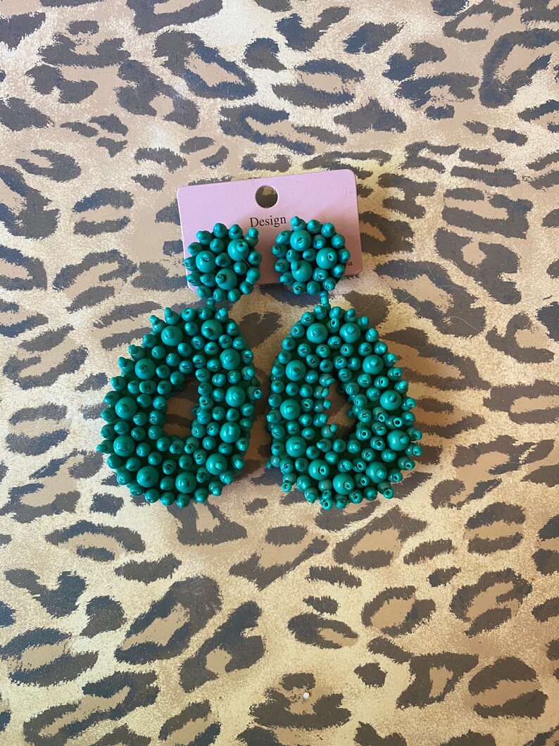 coral, green, pink, peach, or white Beaded boho style statement earrings