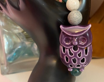 Statement owl bracelet with multi-colored beads