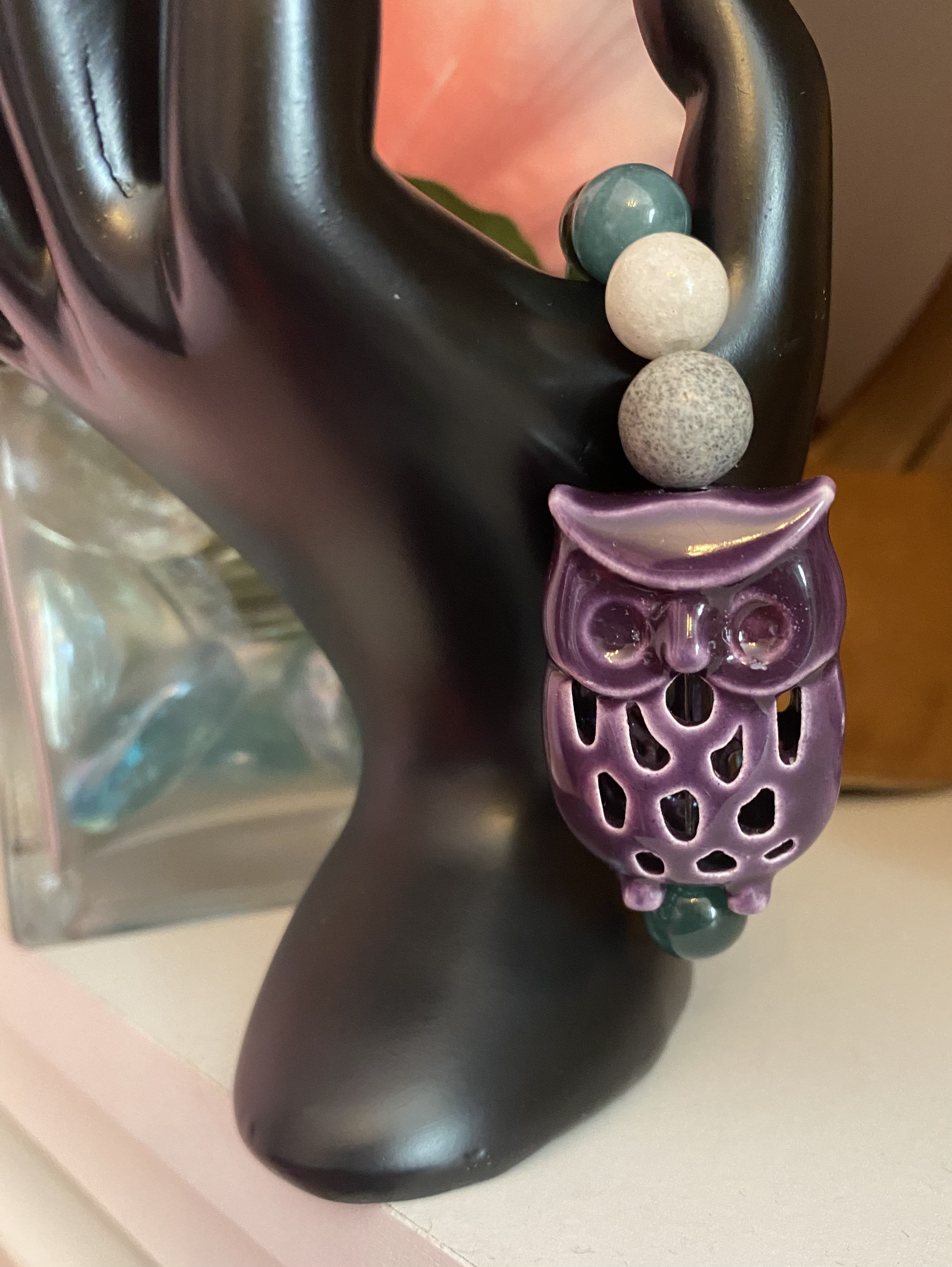 Statement owl bracelet with multi-colored beads