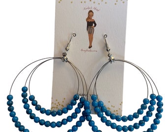 Beautiful layered hoop earrings with blue beads