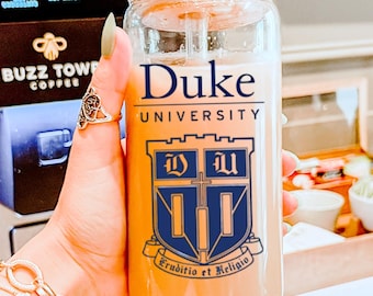 Custom Collage ice coffee Glass Cup, Personalized Collage Logo Glass Cup, Personalized University ice coffee Glass Cup,Preppy School Name