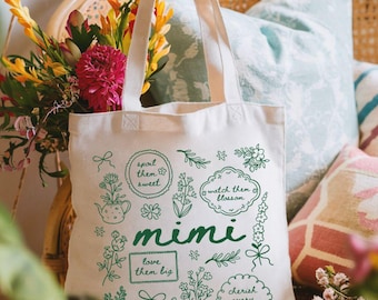 Personalized Grandma,Mama,Mami Tote Bag Floral Mimi Tote Bag, Custom Nana Gift for Gigi Mothers Day Gift Grammy Gift, Abuela Gift