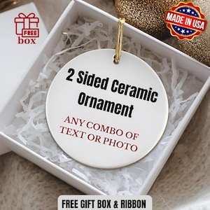Custom Christmas Ornament with Photo – Custom 2 Sided Ceramic Ornament – Gift for Family, Couples, Memorial, Pets, Holiday Keepsake