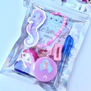 Magical Mermaid Birthday Party Favors, Goodie Bag, Under the sea Theme Party, Stationary Set, Notebook, Bracelet, Eraser