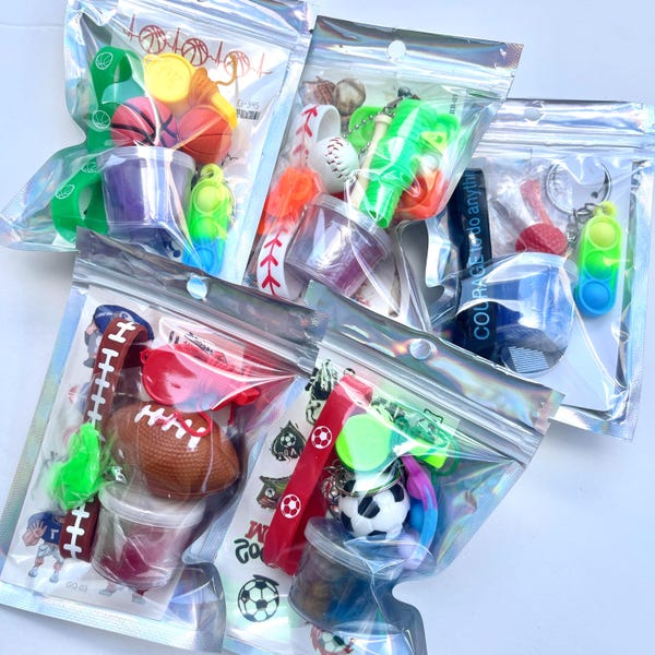 Sports-Themed Party Favors | Basketball, Football & Baseball Keychain Packs, Slime, Tattoos | Sports Birthday Supplies Unique gift - CHOOSE