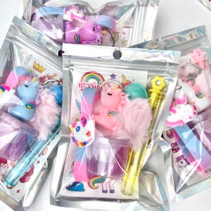 Rainbow Unicorn Party Favor Pack, Kids birthday Unicorn Party,  Unicorn Keychain, Unicorn slime, Unicorn tattoo, Kids Party favors