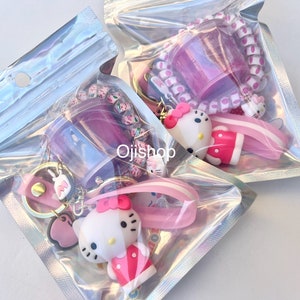 Cute Kitty Birthday Party Favor Pack, Keychain, glitter Putty, Sticker sheet and Spiral Hair tie/Bracelet hand curated pack